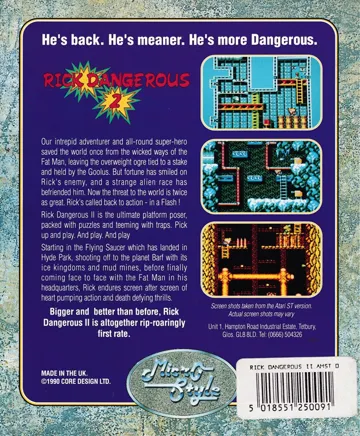 Rick Dangerous II (UK) (1990) (Trainer) box cover back